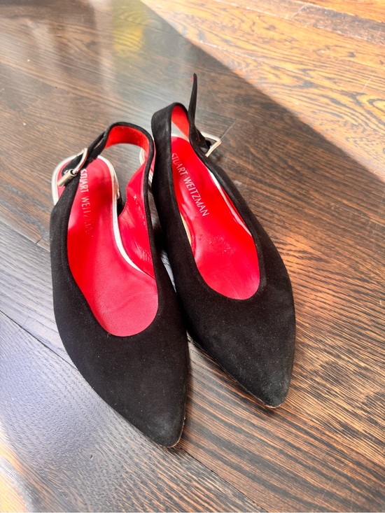 Stuart Weitzman Shoes - Stuart Weitzman Black Suede Pointed Slingback Flats
